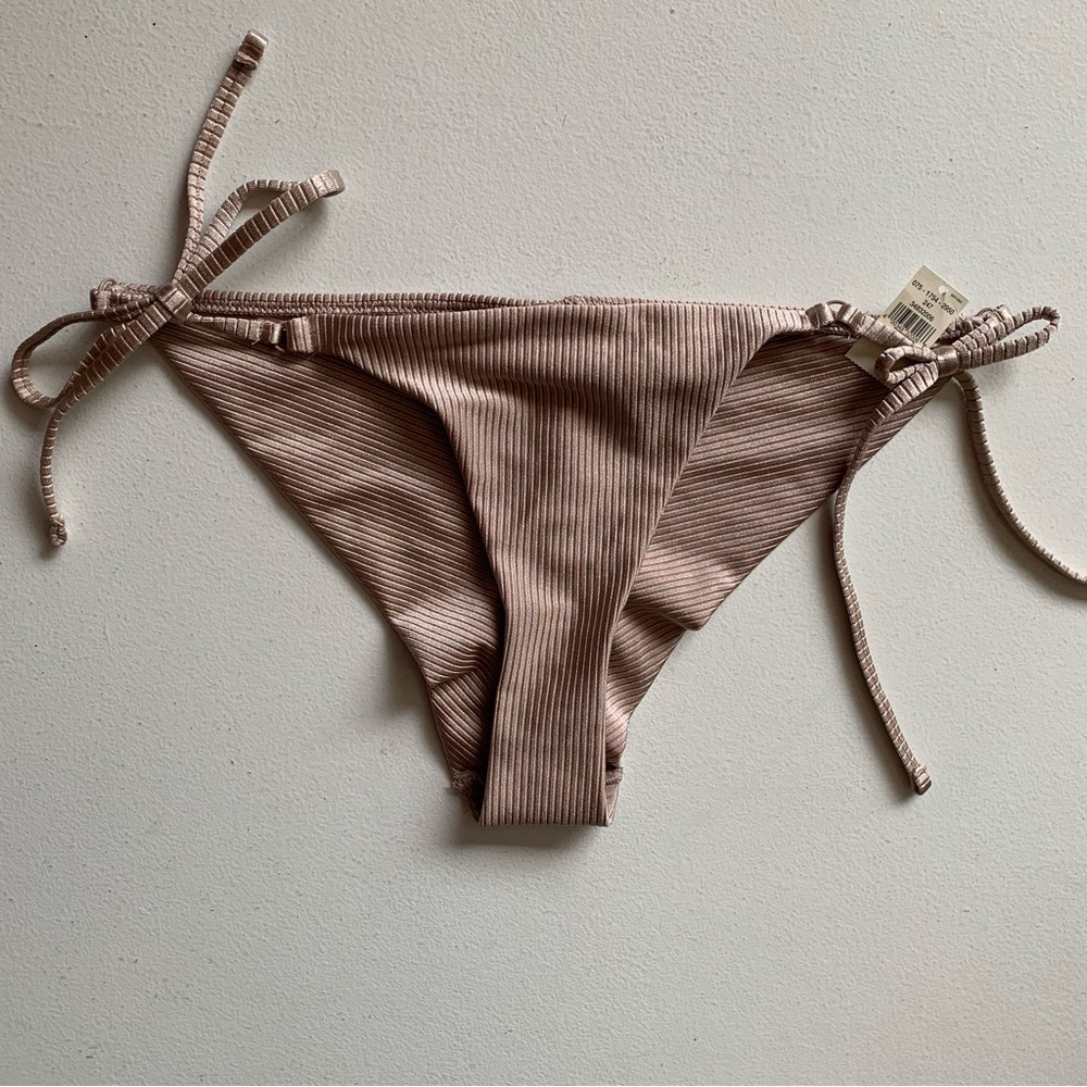 aerie Ribbed Tie-Side Bikini Bottoms in Mauve Taupe